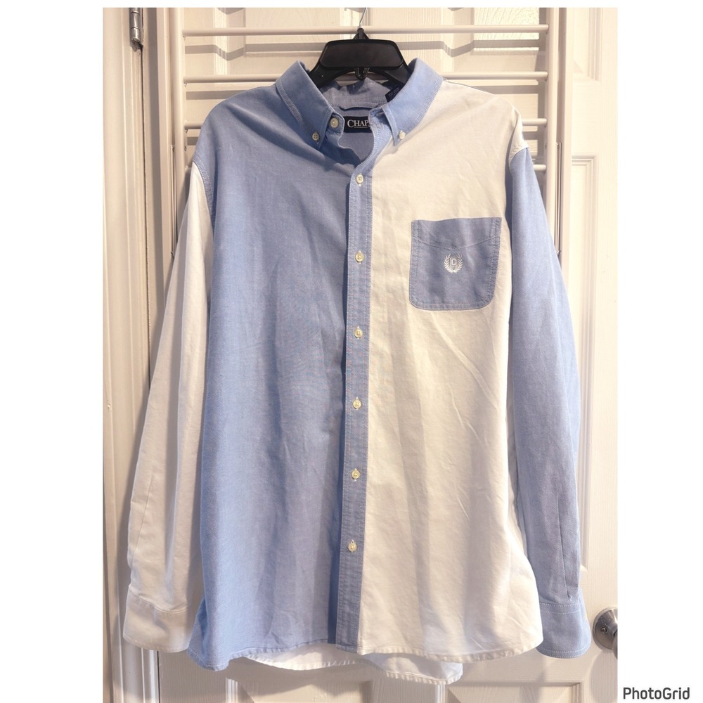 Chaps Colorblock Oxford Button Down Mens XLarge Blue White LS Preppy Workwear